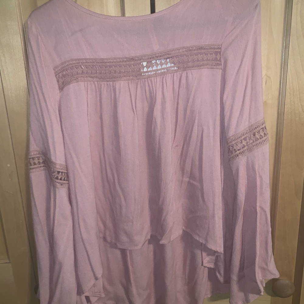 NWT light pink flowy top with crochet trim